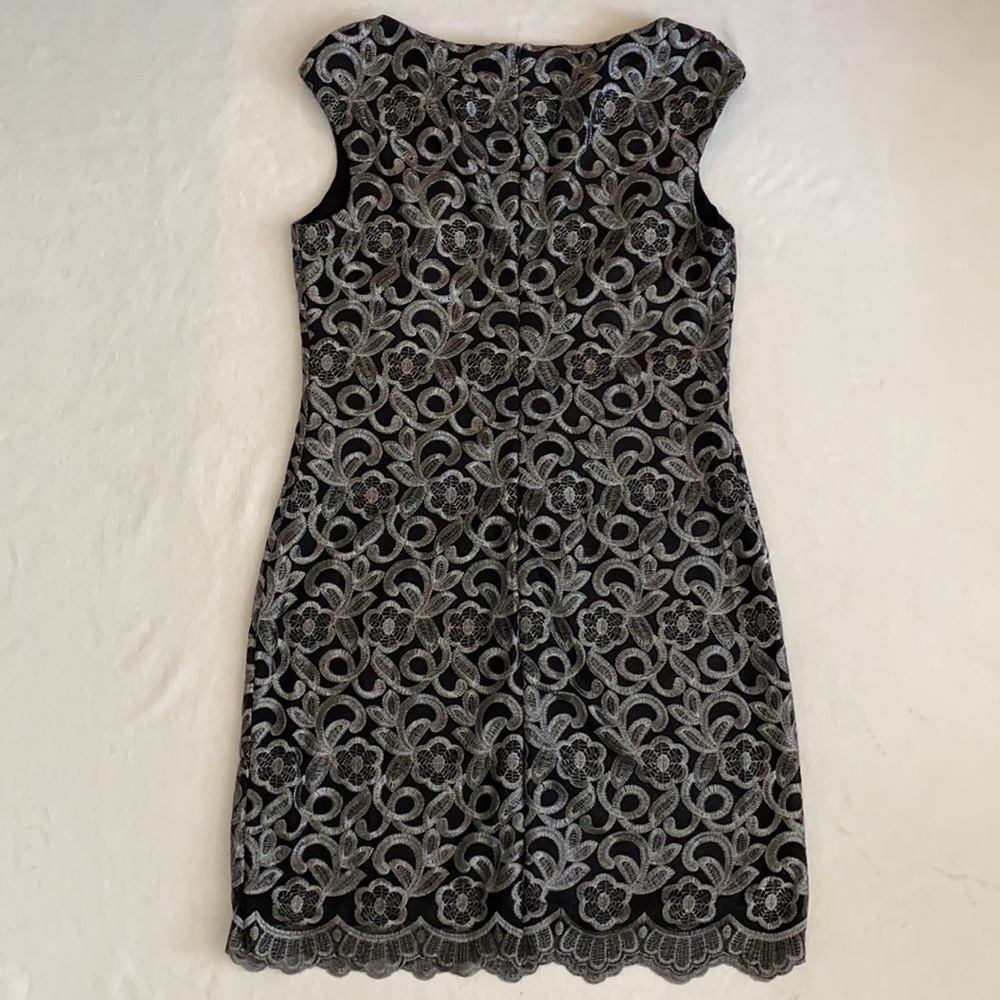 {NWT} Lauren Ralph Lauren | Metallic Embroidered Sheath Dress Black Pewter 12 - Picture 12 of 16